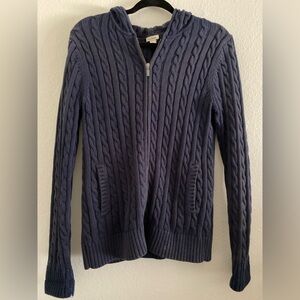 Vintage LL Bean Cardigan Hoodie Cable Knit Blue Preppy Y2K Small Cotton